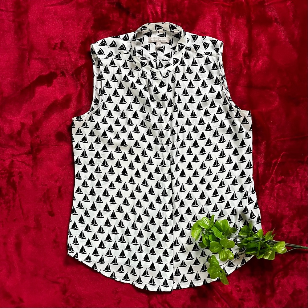 Banana Republic Blouse Womens SzLarge Polyester Crew Neck Sleeveless Casual